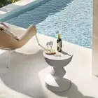 Outdoor Concrete Side Table 43CM Tall Accent End Table Garden Stool for Living R
