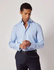 Hawes & Curtis Blue Twill Slim Shirt | High Collar | Double Cuff Size: XS