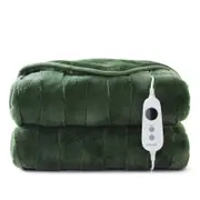 Dreamaker Basketweave Faux Fur Heated Throw Olive - 180x200cm