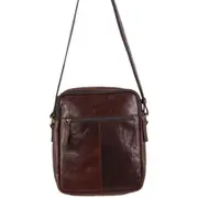 Pierre Cardin Rustic Leather Multi-Zip iPad Bag - Chestnut