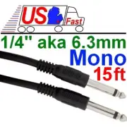 15ft Mono 1/4"Male~M Audio/Guitar/Amp/Microphone/PA/Mic Cable/Cord/Wire,6.3mm