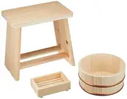 HOSHINO Hinoki Japanese Cypress Onsen Bath Set /Wood Stool Chair Sope Box & OKE