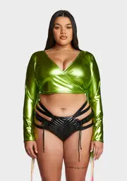 [Club Exx] Plus Euphoric Element Fringe Wrap Top - Lime