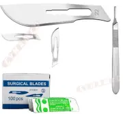 #20 + #21 + #22 SCALPEL BLADES + HANDLE #4 100 PCS DERMAPLANING SURGICAL