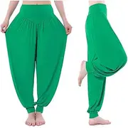 [Flyself] Womens Yoga Harem Trousers Ruched Elastic Waistband Plain Baggy Casual Hippie Bloomer Casual Long Pants Leggings