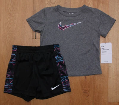 Nike Baby Boy 2 Piece DRI-FIT T-Shirt & Shorts Set~Gray, Black, White, Blue,Pink