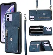 Asuwish Mobile Phone Case for iPhone 11, 6.1 inches, Leather, Folio/Flip Case with Strap, Card Slot, Stand Function, Blue