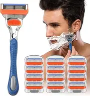 Shaving Kit, Men's 5-Blade Razor Set with 12 Cartridge Refills - Compatible with Gillette Fusion 5, Ergonomic Non-Slip Handle