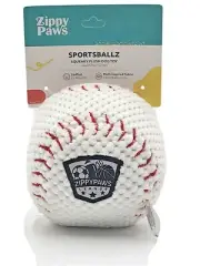 Zippy Paws Sportsballz Baseball Medium/Large Squeaky Plush Dog Play Toy 5"