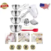 Versatile Handheld Mixer with 4 Nesting Bowls & Measuring Cups for Easy Baking