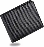 [Generic] Carbon Fiber Wallet for Men, RFID Blocking Slim, ID Window, 12x10cm - Black Leather