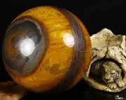 Huge 6.9" Yellow Leaves Stone Sphere Crystal Ball