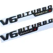 Glossy Black Metta Black Chrome Emblem for Mercedes Benz V6 BITURBO 4matic+ Car Styling Fender Badge Double Turbo Sticker