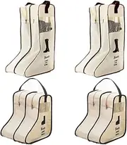AIMALL Beige Travel Boot Bag Set, Visual Dustproof Storage for Long & Short Boots, 4 Pack, Portable & Durable Shoe Organizer for Home and Travel