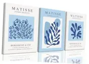 BingruiArt Matisse Wall Art Abstract Boho Flower Canvas 16x24inch Canvas Blue