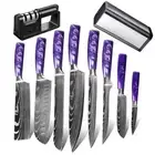 10PC Japanese Kitchen Knife Set Damascus Pattern Chef Knife Block & sharpener