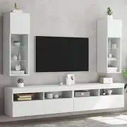 White TV Cabinets with RGB LED Lights, 2 Pieces, Wall Mounted Entertainment Storage Unit for Living Room Decor