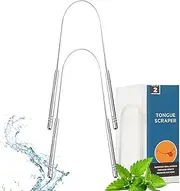 2 Pack Tounge Scrapers, Cure Bad Breath Stainless Steel Tongue Cleaner Metal Scrubber with Travel Case for Adults, With Non-synthetic Grip Surgical Grade Dental Kit for Eliminating Halitosis Treatment