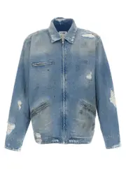[Mm6 Maison Margiela] Mm6 Maison Margiela-Denim Jacket With Used Effect Puffer Jackets Blu-Uomo 48IT