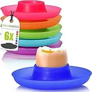 idea-station Neo Plastic Egg Cup Set of 6 – Colourful – Shatterproof Egg Holder, Perfect for Children and Camping – with Practical Spoon Rest and Overflow Protection