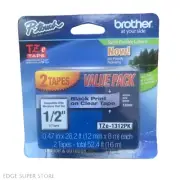 Brother Genuine P-Touch Tze1312pk Black On Clear Label Tape 0.50" Width 2 Pack