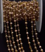 3.5 mm Rhodochrosite Gemstone Faceted Roundel Rosary Beaded Wire Gold Chain 1 Ft