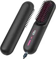 DESIPESI Cordless Hair Straightener Brush, Portable Negative Ion Hot Hair Brush, 12 Temperature Settings with Auto-Off Safety, 10000 mAh Large Battery & Mini to Carry Out (Black)