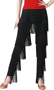 [SEAUR] Women's Fringe Trousers Latin Dance Trousers Tassel Fringe Trousers Dance Ballroom Tango Salsa Rumba Cha Cha Samba - S M L XXL 3XL 4XL