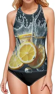 [AIXIWAWA] Lemon in Water Women Tankini Tops, Swimsuit Top for Beach Pool Vacation S