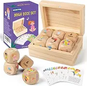 Homotte Wooden Kids' Exercise Dice Set - 6 Dice, 12 Yoga Cards & Gift Box - Fun Workout Game for Girls & Beginners