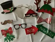 13pc Set Christmas Holiday Photo Booth Costume Work Card Party Props Santa Elf
