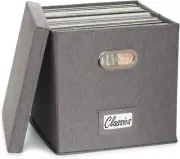 ZICOTO Decorative Vinyl Record Storage Box for 50+ Single Box, Grey