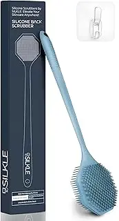 SILKLE Silicone Back Scrubber with Long Handle - Octagon Body Brush for Shower, Bath, and Exfoliating - Skin Cleansing, Back Scrub and Gentle Silicone Sponge - Wash Your Body with Easy Reach - Blue