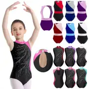 Kids Girls Gymnastics Unitard Shiny Rhinestone Dance Leotard Stage Performance