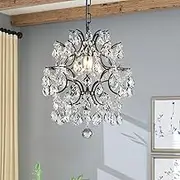 BESTIER Black Modern Pendant Chandelier Crystal Raindrop Lighting Ceiling Light Fixture Lamp for Dining Room Bathroom Bedroom Livingroom 1 E27 Bulbs Required D32cm x H40cm