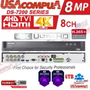 HIKVISION 8 CHANNEL 8CH DVR 8MP DS-7208HUHI-K1 HDD WD PURPLE 4KH.265 8 MEGAPIXEL