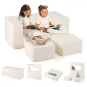 Giantex Modular Plush Sofa Couch Play Set Convertible Sofa Bed w/Washable Cover Beige