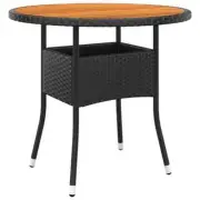 vidaXL Garden Table Ã˜80x75 cm Acacia Wood and Poly Rattan Black