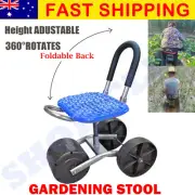 3/4 Wheels PORTABLE HEIGHT ADJUSTABLE Folding GARDENING SEATS STOOL KNEELING PAD