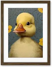 Artery8 Duckling with Flowers Oil Painting Kids Bedroom Baby Nursery Duck Artwork Framed Wall Art Print 18X24 Inch
