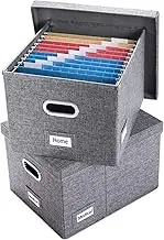 File Organizer Box -Collapsible Decorative Linen Filing Storage Hanging File Folders with Lids Office Cabinet Letter/Legal Size Grey (Color : Black, Size : (1-Pack) Without folders)