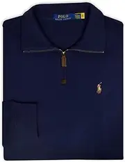[POLO RALPH LAUREN] Men's Half Zip French Rib Cotton Pullover Sweater, (XX-Large, Navy Blue), Navy Blue, XX-Large