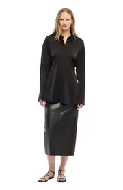 Another Tomorrow Bias Button Side Shirt in Black at Nordstrom, Size X-Small It