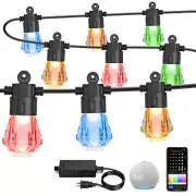 XMCOSY+ 96FT Smart Outdoor String Lights - RGBCWIC Dimmable Acrylic Bulbs, Co...