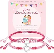 FANCIBAND Pack of 2 Mother Daughter Bracelet First Day of School Gift, Girls Pink Hand Knitted Bracelet, Gifts for First Day of School Gifts for Girls