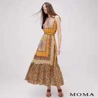 在飛比找momo購物網優惠-【MOMA】北非假期削肩印花長洋裝(橘色)