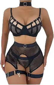 [CAMIXGQN] Sexy Hot Lingerie Hollow Out Exotic Sets with Garters Half Cup See Through Transparent Bra Underwear Women Set 2023