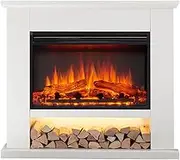 ModaLiving Onyx 2000W Electric Fireplace Heater Mantel Suite White Finish Remote Control Timer Adjustable Flame