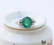 1.70 Ct Oval Natural Emerald Proposal Diamond Women s Ring 14K solid white gold
