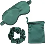 UTHCLO Sleep Mask Set Sleep Eye Mask Blindfolds Eye Cover with Hair Ring Sleep Headband Satin Headband Skincare Headbands for Short Hair Sleeping with Headband Satin Eye Mask Silk Green